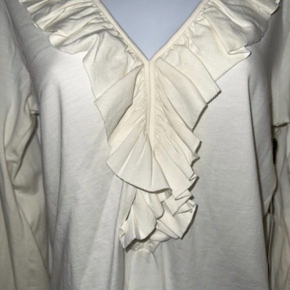 NATION LTD LOS ANGELES Giorgio Long Sleeve Ruffled Trim Top‎ in Porcelain NWT XS - Picture 4 of 7